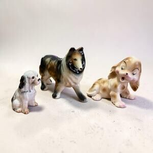 Vintage Ceramic Puppy Dog Figurines Mans Best Friend Lot of 3 Up to 5.5"L x 4"H